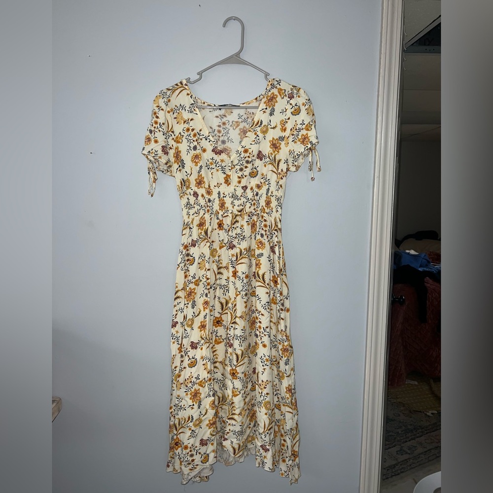 Yellow Floral Cream Dress